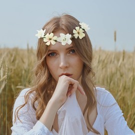 Cinaci 6 Pack Handmade Adjustable Rose Flower Wreath Headbands Crown Garland Wedding Party Headpiece for Women Brides Bridesmaids Baby Girls Teens