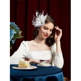 Flapper Headband Roaring 20s Headpieces Flapper Accessory Fascinators for Women Great Gatsby 1920s Headbands Vintage Headpiece Hair Clip C65-White
