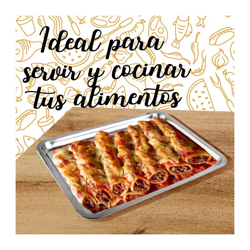 AJC Charola Para Servir Y Cocinar Alimentos Acero 26x19x2 122985