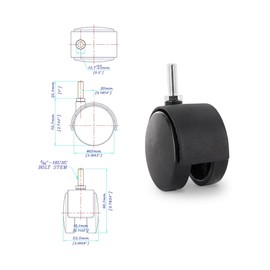 3/4" Round Metal Double Star Caster Inserts | 5/16-18 x 1" Threaded Stem | 2-3/8" Swivel Hooded Twin Wheel Casters | Made of Durable Nylon | 4 Without Brakes by Outwater