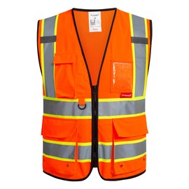 ProtectX 9 Pockets Safety Vest for Men Women High Visibility Reflective Vest for Construction Work Class 2 Orange XX-Large