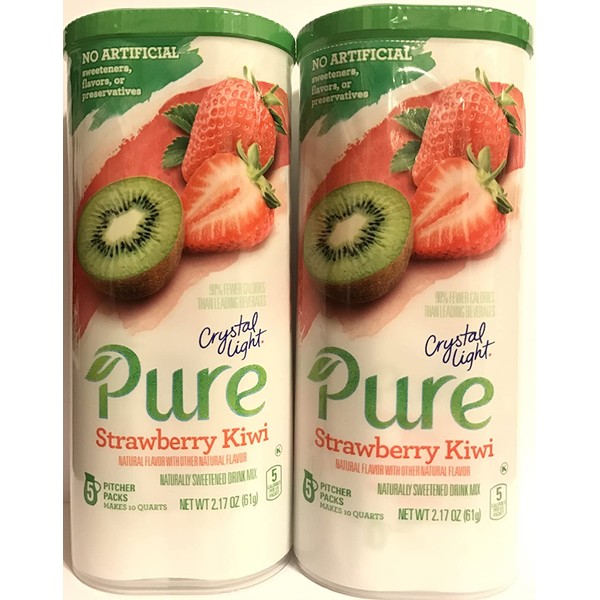 Crystal Light Pure Drink Mix - Strawberry Kiwi Flavor - 5 Count Pitcher Packs Per Container - Pack of 2 Containers
