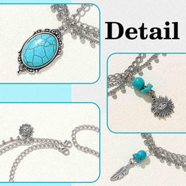 Earent Boho Turquoise Headpiece Layered Silver Head Chain Costume Forehead Hair Accessories for Woman