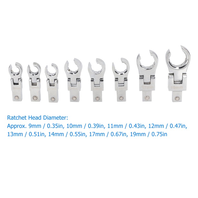 9Pcs Replaceable Wrench Set Flexible Head 180° Rotating Torsion Wrench
