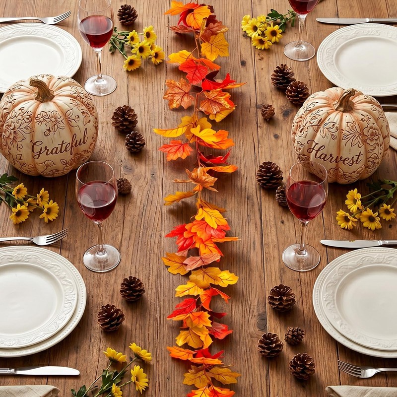 2 Pack 5.9Ft Artificial Autumn Maple Leaf Garland, Fall Leaves