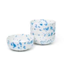 GIROFLIER Junko Cereal Bowls Set of 4-36 Ounce Ceramic Bowls, Japanese Noodle Bowl Set, Ceramic Bowls for Kitchen, Breakfast, Oatmeal, Microwave and Dishwasher Safe (Splash Blue)