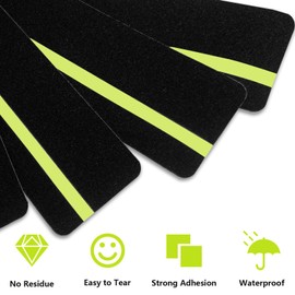 Dynta Anti Slip Traction Treads with Glow in Dark Stripe, 4" X 30", Stair Treads Non Slip Tape, 12 Pack, Waterproof, Skateboard Grip Tape, High Traction Friction, Abrasive Adhesive for Stairs