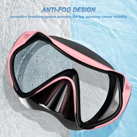 BuyCard Snorkel Set Adults, Dry-Top Snorkeling Gear with Panoramic View Diving Mask, Anti-Fog & Anti-Leak Scuba Diving Mask for Snorkeling Swimming Travel, Snorkeling Kit Diving Packages Pink