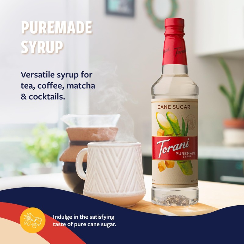 Torani Puremade Cane Sugar Syrup, Simple Syrup for Drinks &