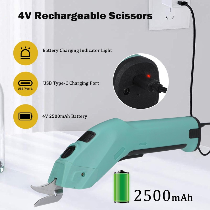 Electric Scissors, Wireless Cutter with 2 Cutting Blades, 4 V