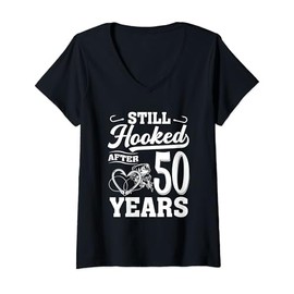 Womens Fishing Couple 50 Years Anniversary 50th Wedding Celebration V-Neck T-Shirt