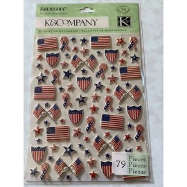 K&COMPANY 3D STICKERS AMERICANA PILLOW STICKERS EPOXY FLAGS STARS 79PCS