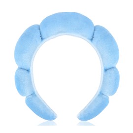 CAVETEE Spa Headband for Washing Face, Sink Care Headband for Women Sponge Bubble Makeup Head band for Women, Soft Velour Hair Accessoriesfor Girls (Blue, one size)