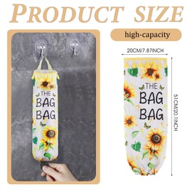 AOOTUERL Sunflower Plastic Bag Holder for Kitchen, carrier bag storage, plastic bag holder with Sticky Hooks, Plastic Bag Organizer and Dispenser Wall Mount Plastic Bags Dispenser for Home Kitchen