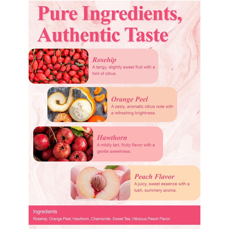 LOOMICA Peach Herbal Tea, Caffeine-Free, Peach Tea Bags with Rosehip,