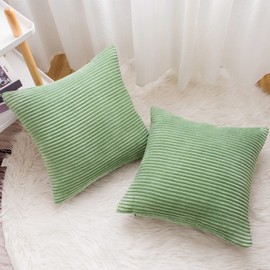 Yonous Corduroy Cushion Covers, Soft Square Decorative Throw Pillow Home Decor for Living Room Couch Bed Sofa, Set of 2 Pack, Bean Green, 50x50 CM / 20x20 Inch