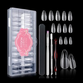 FITDON Pack of 240 Almond Nails Tips, Medium Full Cover Almond Nail Tips for Gel Nails, Clear Acrylic Nail Tips, Artificial Fingernails with Box for Nail Salons and DIY Nail Art