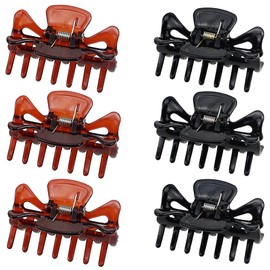 JaneYi 6 Pieces Hair Claw Clips Plastic Hair Claws Non-Slip Strong Hold Hair Jaw Clips Medium Small Hair Clasps Fashion Hair Styling Accessories for Women Girls Fine Long Short Hair - Black and Brown