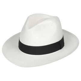 Bigalli Puerto Cayo Original Panama Hat for Women Men Summer & Beach Hat, Center Dent Shape with Grosgrain Ribbon, Toquilla Straw Grade 3 | UV Protection SPF 30 | Sun Fedora Hats | White Small