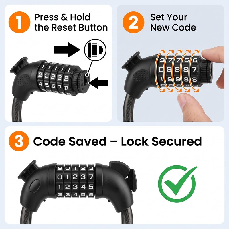 1Pcs Combination Bike Lock Cable, Heavy Duty Anti Theft Bike,