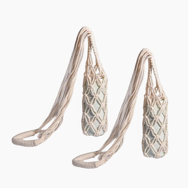 Eiyye 2-Pieces Macrame Bottle Holder Cotton Woven Wine Carrier Fits