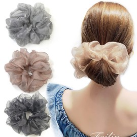 BIANHUAN Scrunchie Hair Accessories, Hair Elastic, Organzy, See-Through, Glossy, Mature, Big, Bulk Hair, Stylish, 3-Piece Set