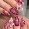 Almond Press on Nails Coffin Shape – 3D Floral Design