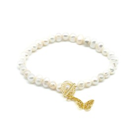GERNEO® Zadar - Premium Women's Hand Chain & Bracelet in Pearl Look with Butterfly Pendant - 18 Carat Gold-Plated in Gold - Elegant Jewellery of the Highest Quality, Stone