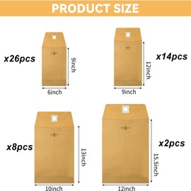 Frienda 4 Sizes Clasp Envelopes Kraft Paper Catalog Clasp Envelope with Closure for Filing, Storing or Mailing Documents, 50 Pieces (6 x 9 In, 9 x 12 In, 10 x 13 In, 12 x 15.5 in,Brown)