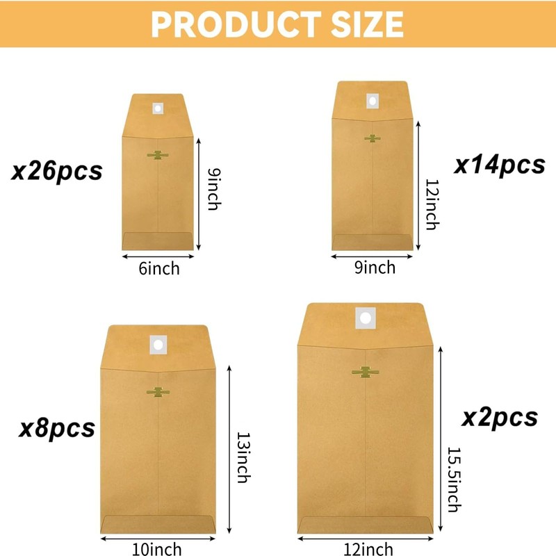 Frienda 4 Sizes Clasp Envelopes Kraft Paper Catalog Clasp Envelope