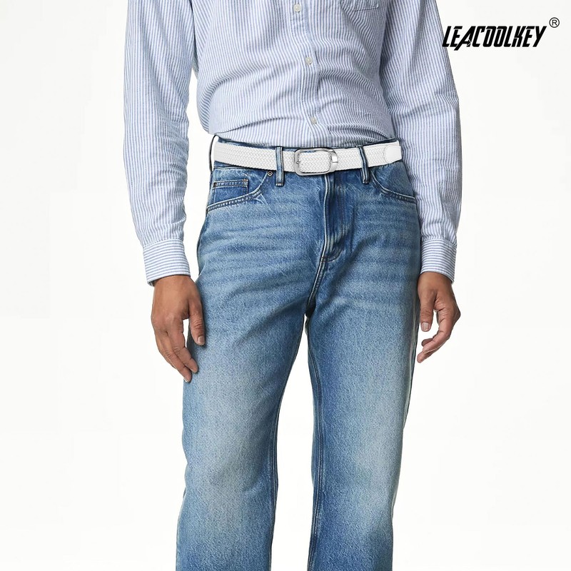LEACOOLKEY 2 Pack Stretch Belts for Men Elastic Woven Braided