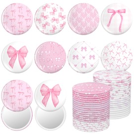 Namalu 48 Pcs Pink Bow Coquette Mini Pocket Mirrors Inspirational Christian Gifts Bulk for Women Portable Round Compact Makeup Mirror Religious Baptism Gift for Purse Church Party Favors(Cute Style)