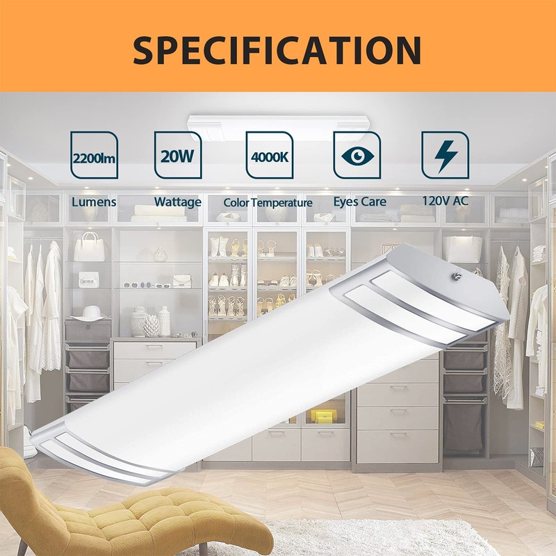 FAITHSAIL 2FT LED Light Fixture 20W, 2200lm, 4000K Neutral White,