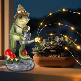 YHSOLAR Solar Frog Statue for Garden with Watering Can Light 8.8" Resin Frog Figurine Outdoor Patio Porch Yard Decor Unique Birthday Housewarming Gifts for Women Mom Grandma Wife Sister