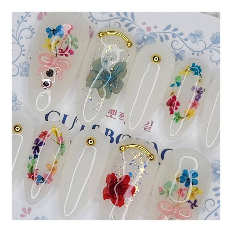 Fresh flower handmade nail tips - Oval XL / 생화꽃