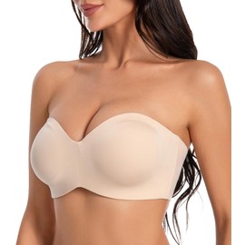 Oscrenia Seamless Bandeau Strapless Bra Underwire Non-Padded Full Coverage Bras for Women(Beige,38D)