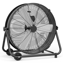 GarveeHome 24 Inch Industrial Drum Fan, 5700 CFM High Velocity Floor Fan, 3 Speed Heavy Duty Metal Air Circulator Fan, 360° Tilt with Casters Handle, Ideal for Patios, Warehouse, Commercial, Basement