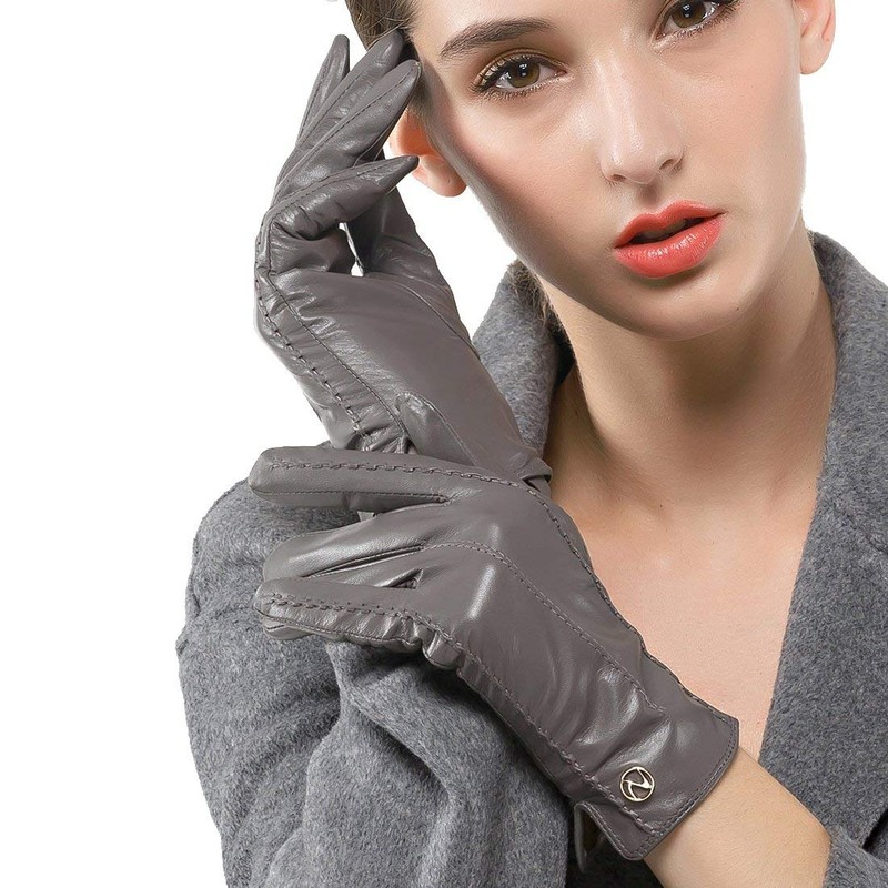 Nappaglo Ladies’ Short Leather Gloves, Winter, Smartphone-Compatible, Handmade, Work, Driving,