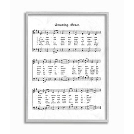 Stupell Industries Amazing Grace Vintage Sheet Music Grey Framed Wall Art, 11 x 14, Design by Artist Lettered and Lined