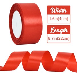 TONIFUL 4cm X 22M Wide Red Satin Ribbon Solid Fabric Ribbons for Wedding Car Decoration Chair Sash Crafts Gift Wrapping Cutting Ceremony Table Bows Floral Sewing Party Decoration
