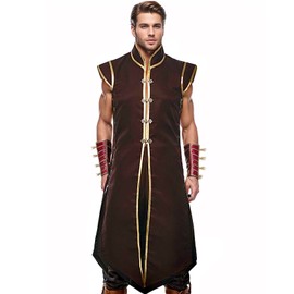 UniqKaliber Mens Medieval Viking Vest, Vintage Sleeveless Jacket Long Knight Surcoat Renaissance Waistcoat Costume