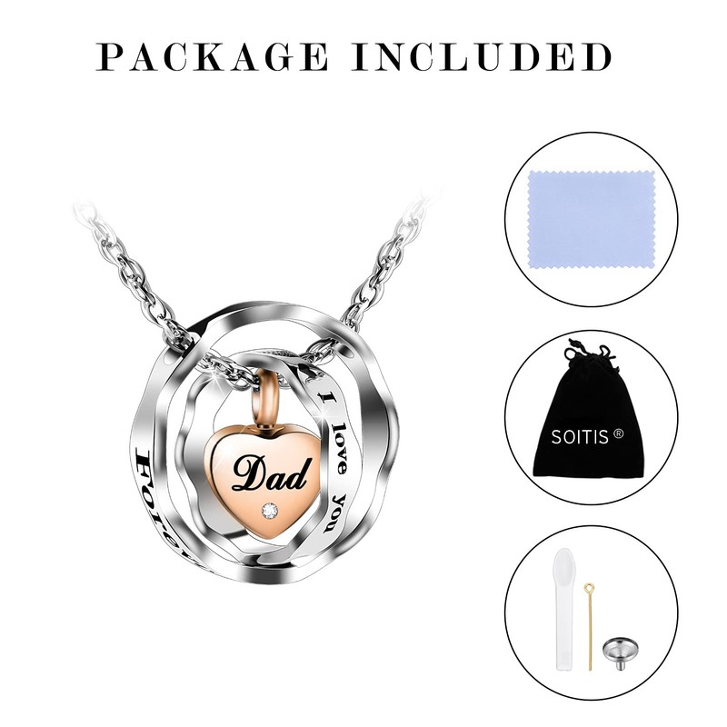 SOITIS Urn Necklace for Ashes Dad Stainless Steel Cremation Necklace
