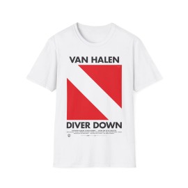DesignMagnetic Van Halen Band Diver Down Vinyl Album Unisex Softstyle T-Shirt 1984 5150 OU812 - White, M