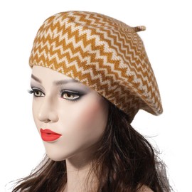 ZLYC Women Winter Berets Hat French Cashmere Warm Artist Classic Print Hat (Striped Yellow)