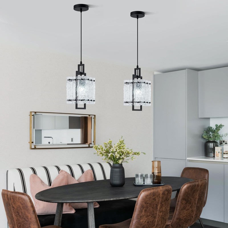 Black Crystal Pendant Light for Kitchen Island, Luxury Water Ripple