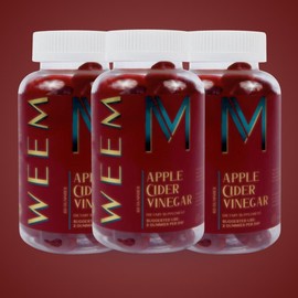 Weem 3 Bottles of Apple Cider Vinegar Gummy Vitamins - Vitamin B12, Gelatin-Free,Gluten Free, Vegan & Non-GMO. Natural Edible Vegan Dietary Supplement