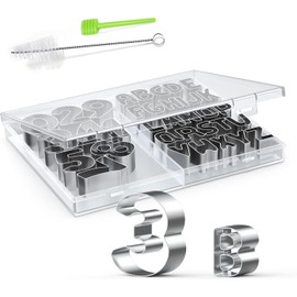 Pack of 35 Alphabet & Number Cutters - Cookie Cutters Fondant & Dough Cutters - Safe Round Edges Dishwasher Safe with Cleaning Brush & Scraper Stick