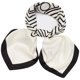 NaSoPerfect 35" Silk Like Scarf Women's Large Satin Square Sunscreen Hair Scarves Wraps Stripe Headscarf for Sleeping Black and Beige