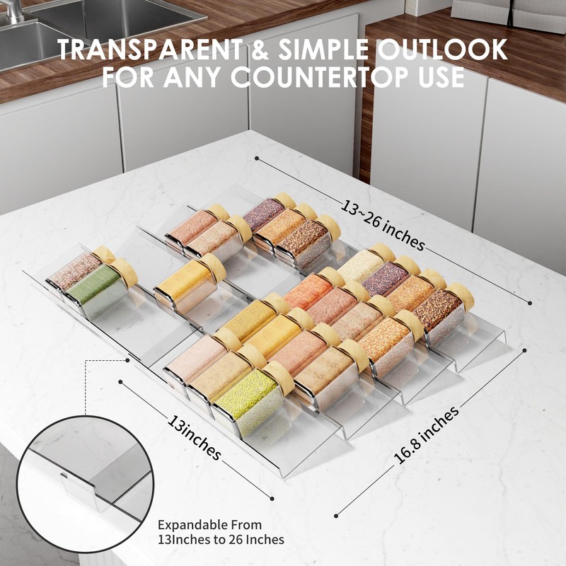 Jadehom Spice Drawer Organizer, 4 Tier Clear Acrylic Expandable From