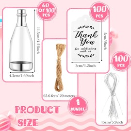 Gerrii 100 Pcs Silver Champagne Bottle Container Set, Mini Champagne Candy Bottles Plastic DIY Favor Candy Jars with Tags Party Favor Containers for Baby Shower Bridal Wedding Birthday Party
